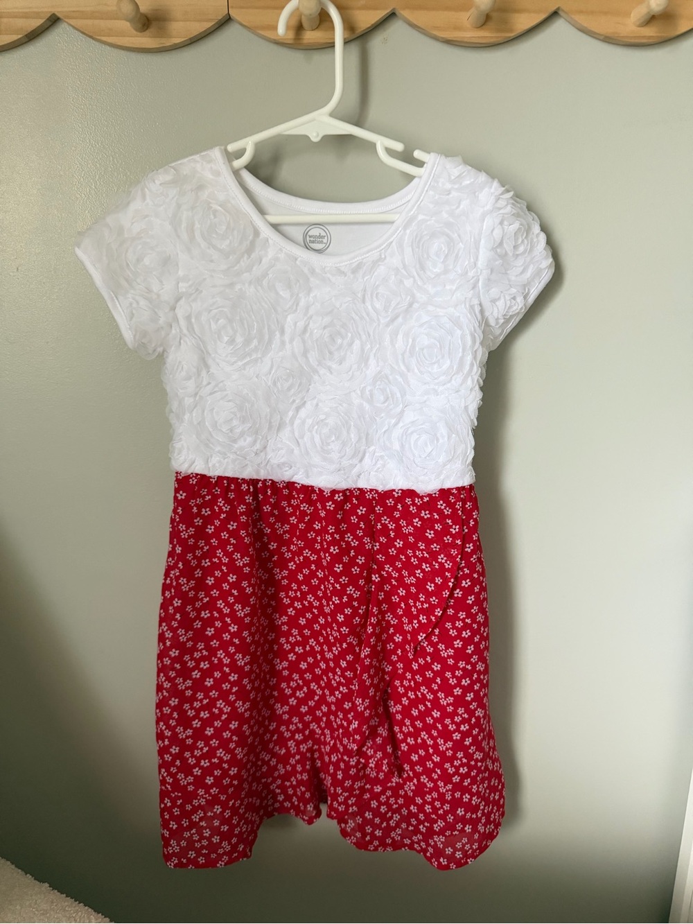 Wonder Nation Girls 6/6X White Red Floral A-Line Knee Dress Short Sleeve Ruffle